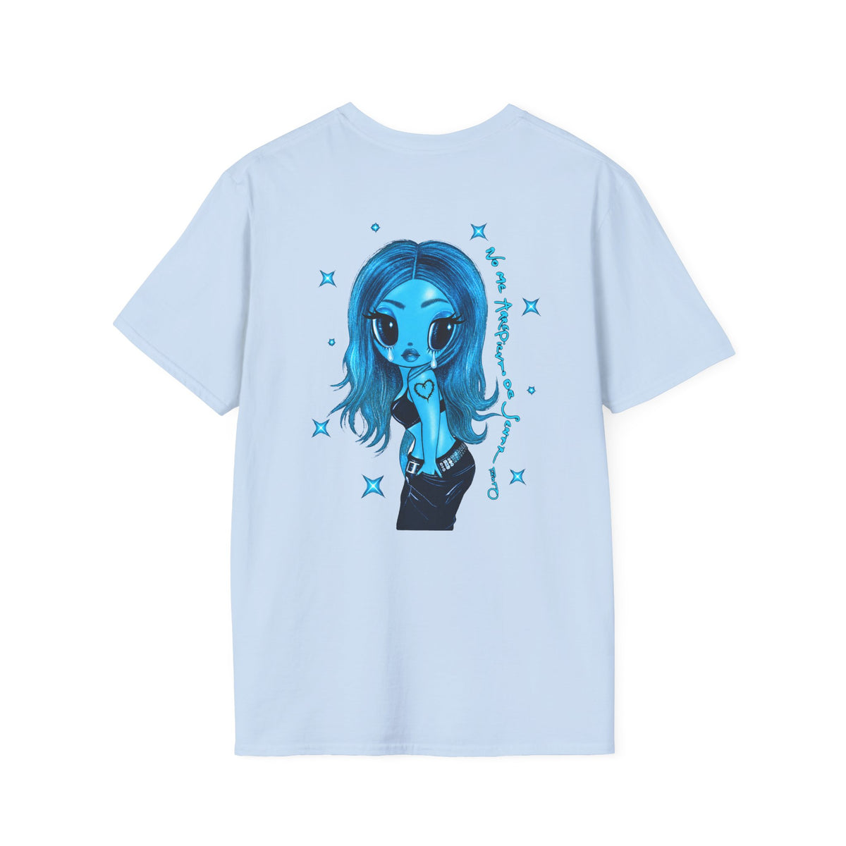 T-Shirt — "No Me Arrepiento de Sentir Tanto" Blue Brush Script